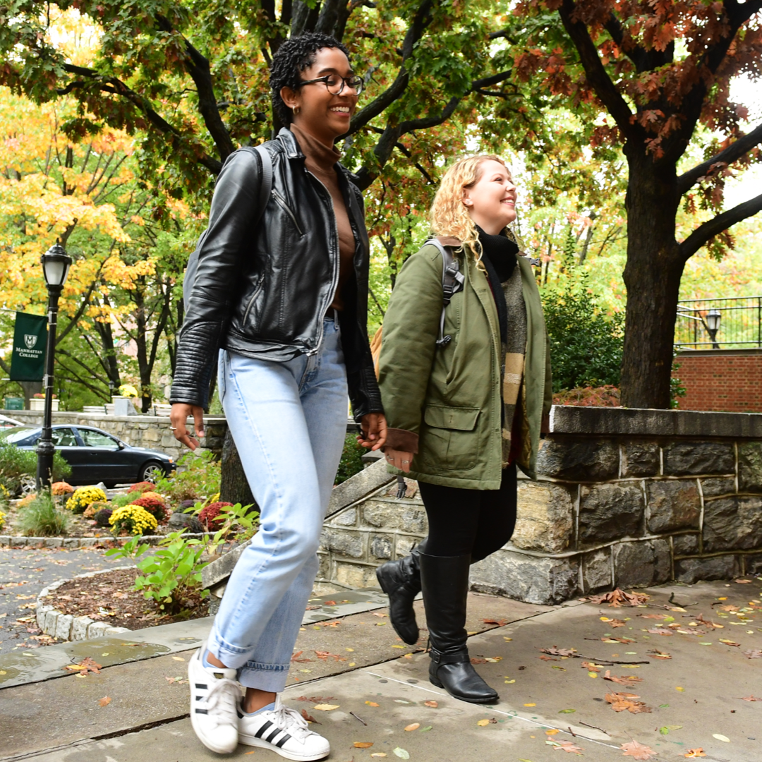 students walking through a park